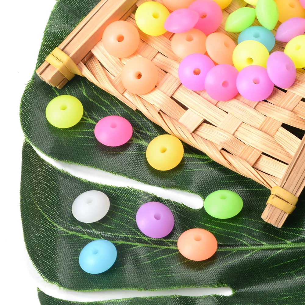Low Moq BPA Free Silicone Beads for Pacifier Food Grade Silicone Beads Baby Teething Luminous 12mm Lentil Beads Glow in the Dark