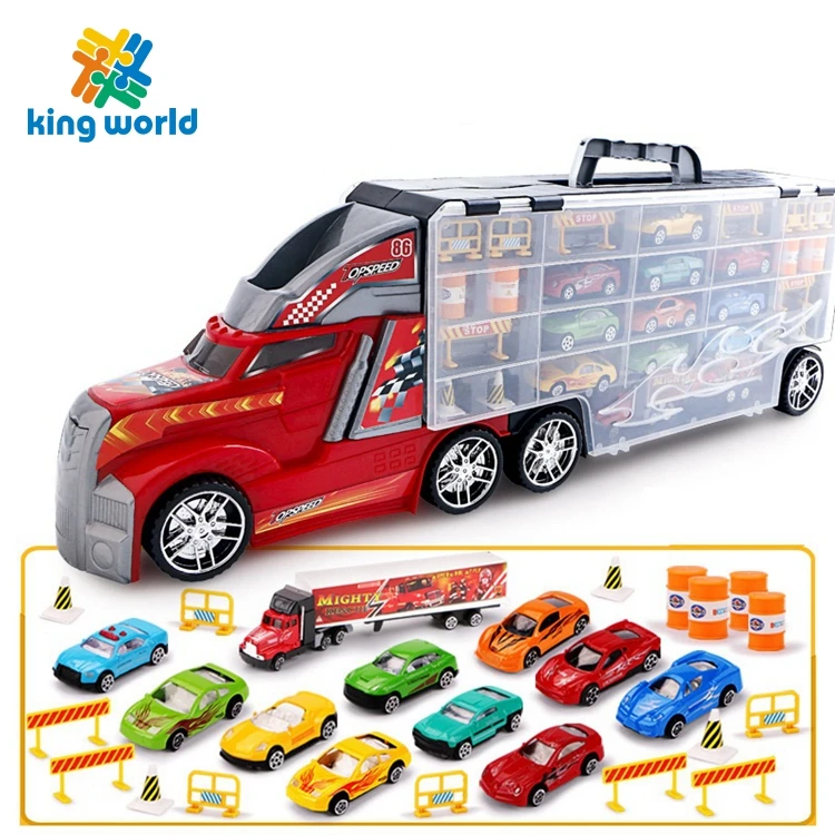 Hot selling toy truck for kids construction die cast metal alloy small car diecast carrier friction vehicles with slide