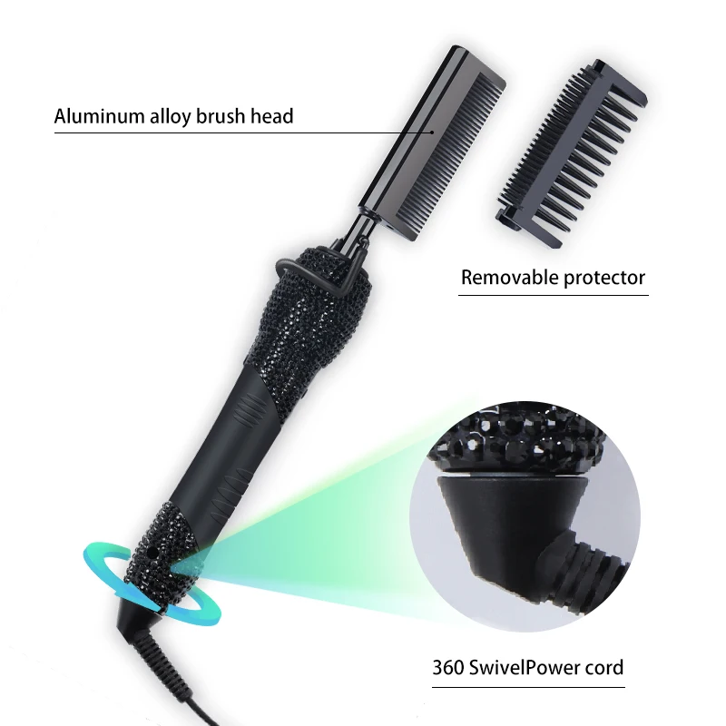 Luxury hot tool electric hair comb bling rhinestone hot hair comb