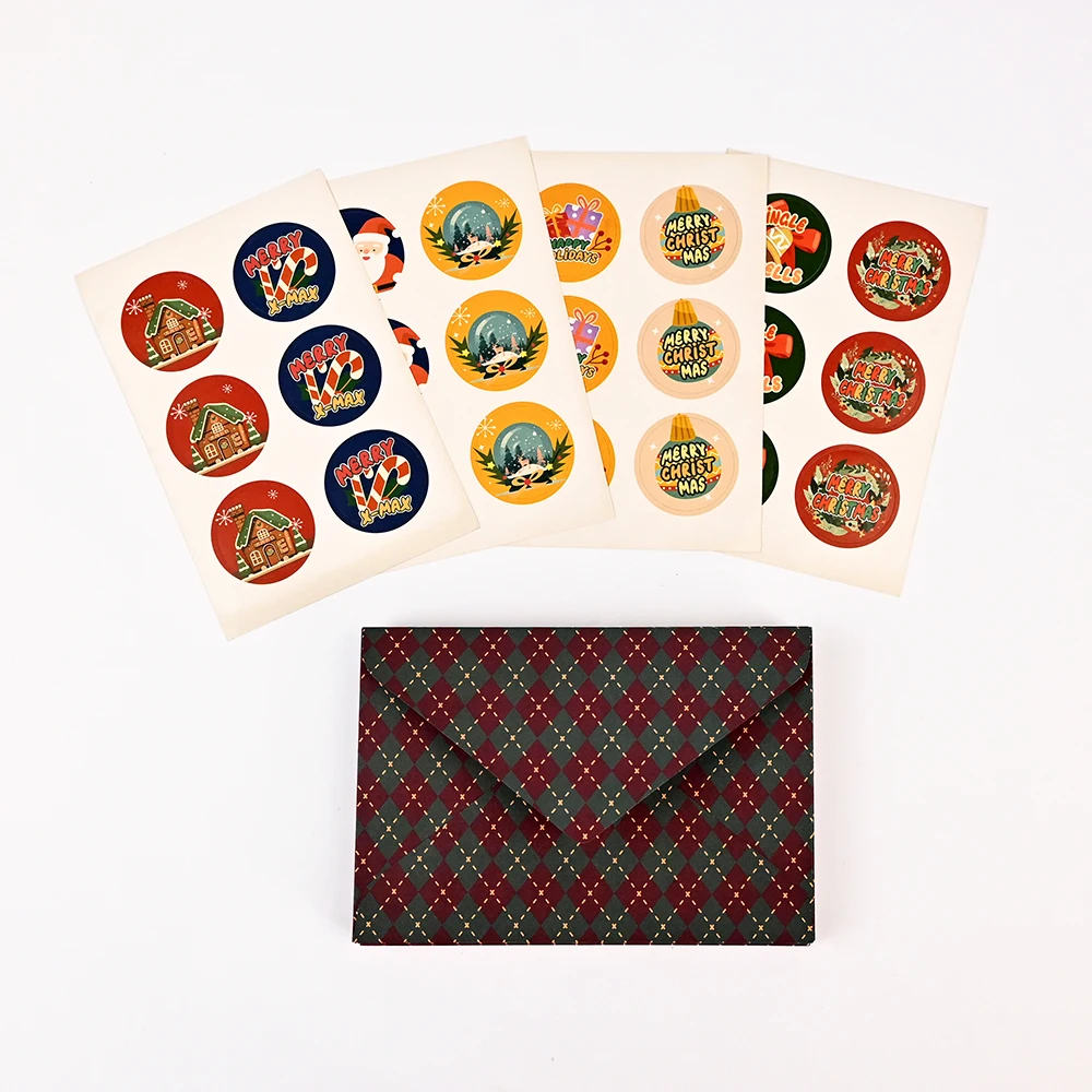 Custom Design Colorful Writable Christmas Greeting Gift Cards Thank You Cards Set with Envelopes and Stickers