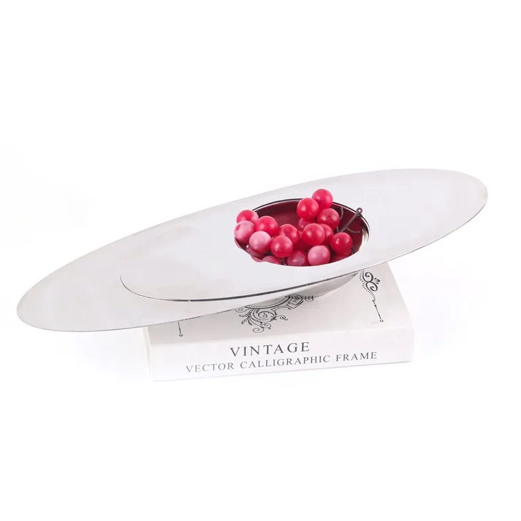 Geometry Flying Saucer Oval Plate Fruit Plate Tray Stainless Steel Oval Plate Food Serving Tray