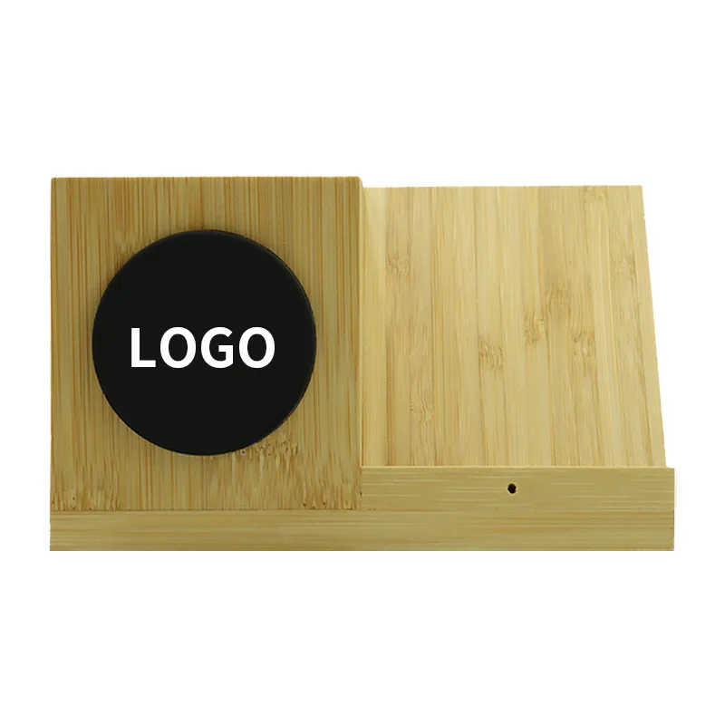 High Quality Bamboo Wireless Charger Of Pen container with Customized LED Light-up Logo Size 16*9*8cm Wireless Charging Penrack