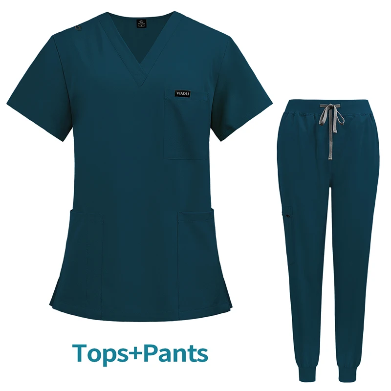 Top Sale Nurses Hospital Uniforms Two Piece Stretch Spandex Pants Scrubs Suit Nursing Jogger Women Scrubs Uniforms Sets
