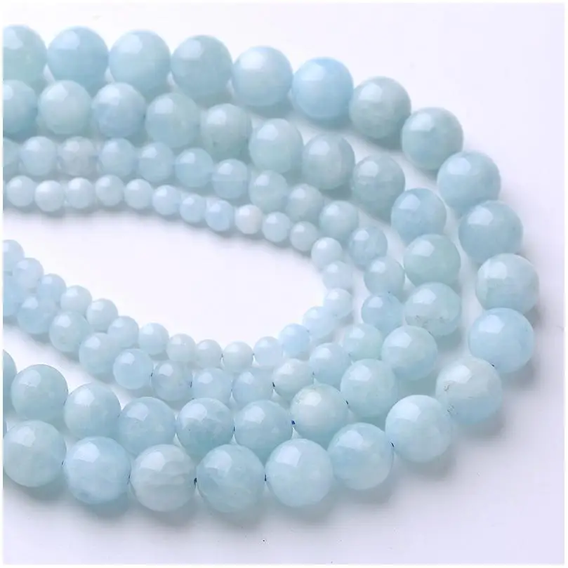 Natural aquamarine round  loose beads For Jewelry Making Beaded Chain Necklace Stone Assorted Bead