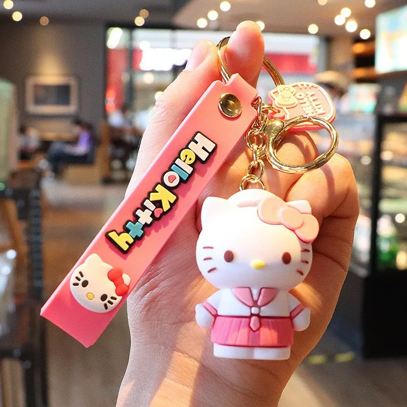Cute cartoon Hello kitty cat keychain 3d Pvc kawaii Character Keyring Anime Key Chains Ring