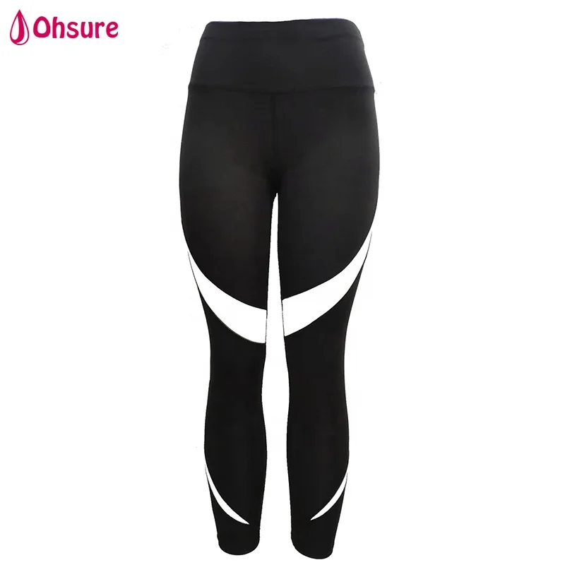 fitness bottom clothing two tone wide waistband white stripe high waist push up leggings