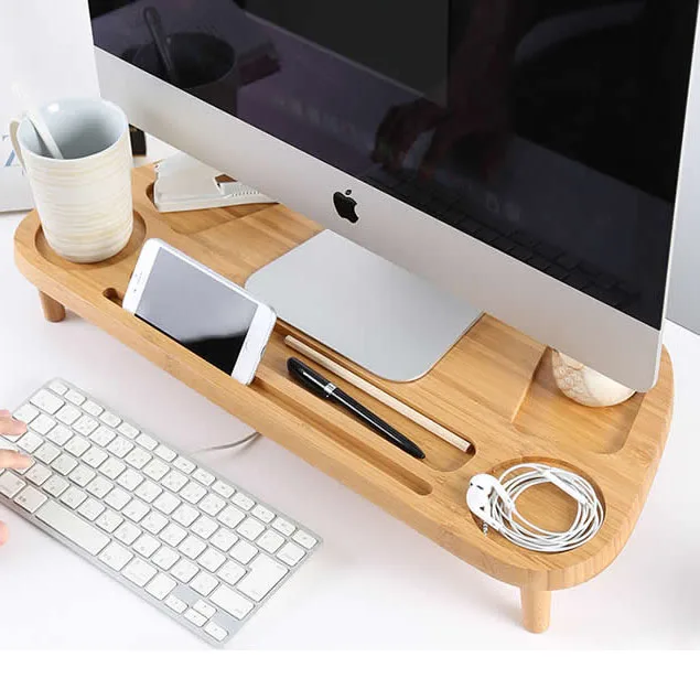 Регулируемая высота деревянная подставка для монитора компьютера с настольным органайзером хранения мебели домашнего офиса