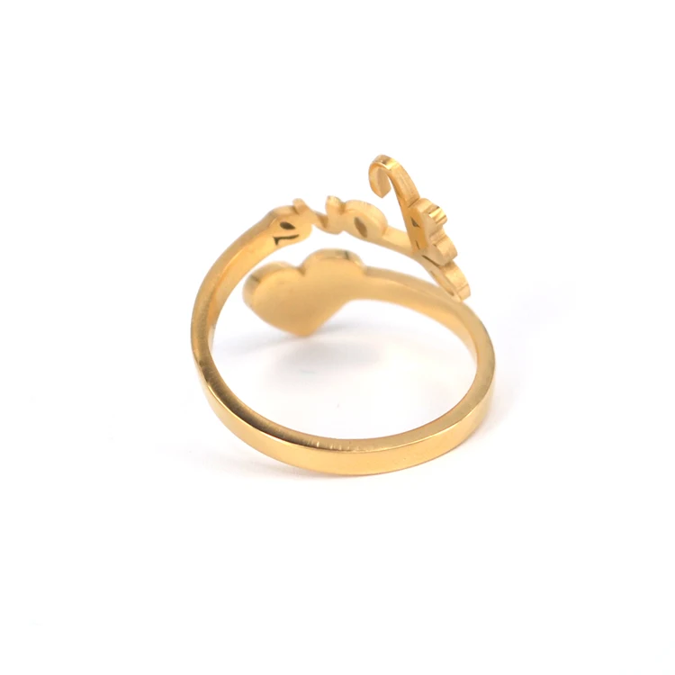 Stainless Steel Gold Plated Heart Design Personalized Custom Name Ring