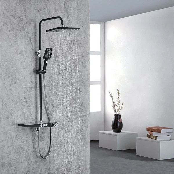 High Quality 304 Stainless Steel Shower Column Black Thermostatic Wall Shower Panel With Rainfall Bathroom Bath Shower Set