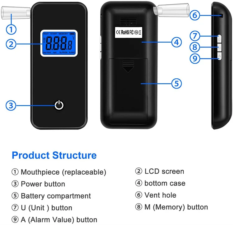 High-Performance Alcohol Tester OEM ODM LCD Digital Breathalyzer Alcohol Breathalyzer