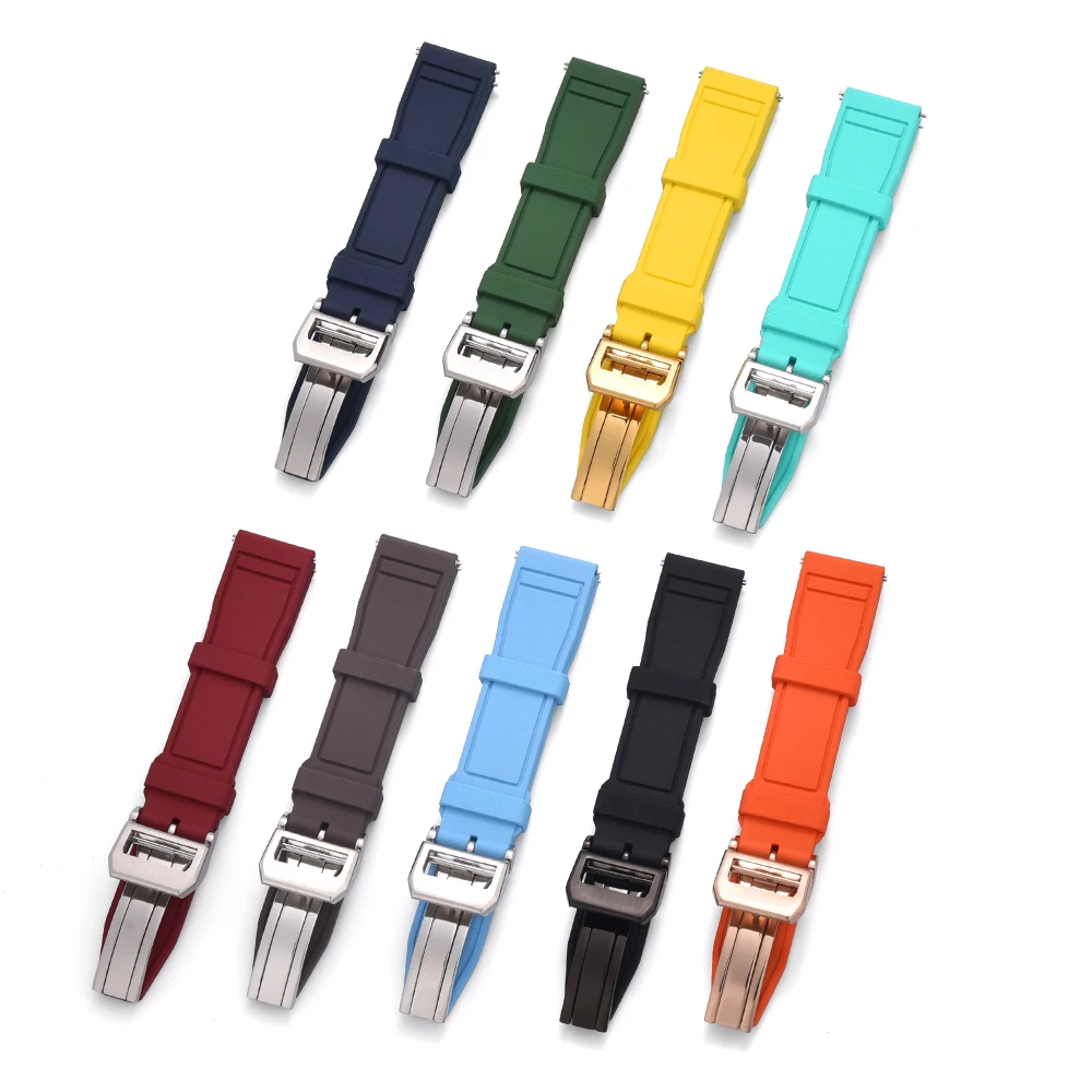Juelong Turquoise Green 20/18  Pilot Style  FKM Rubber Watch Strap 20mm 21mm 22mm Deployment  Watch Bands