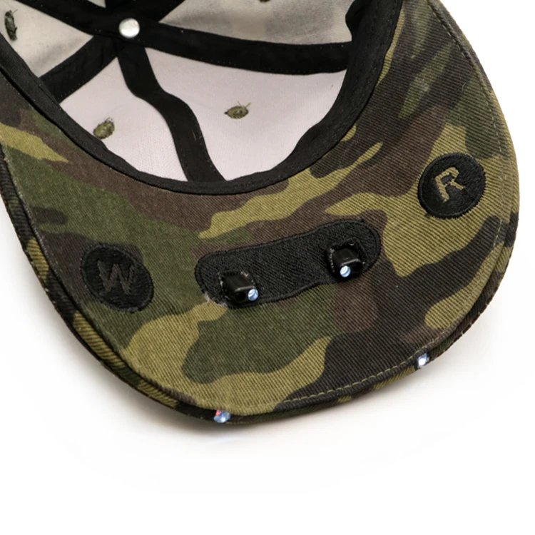 Manufacturer Free Sample Custom High Quality Screen Printing Embroidery Logo Camouflage Baseball Caps With Led Lights