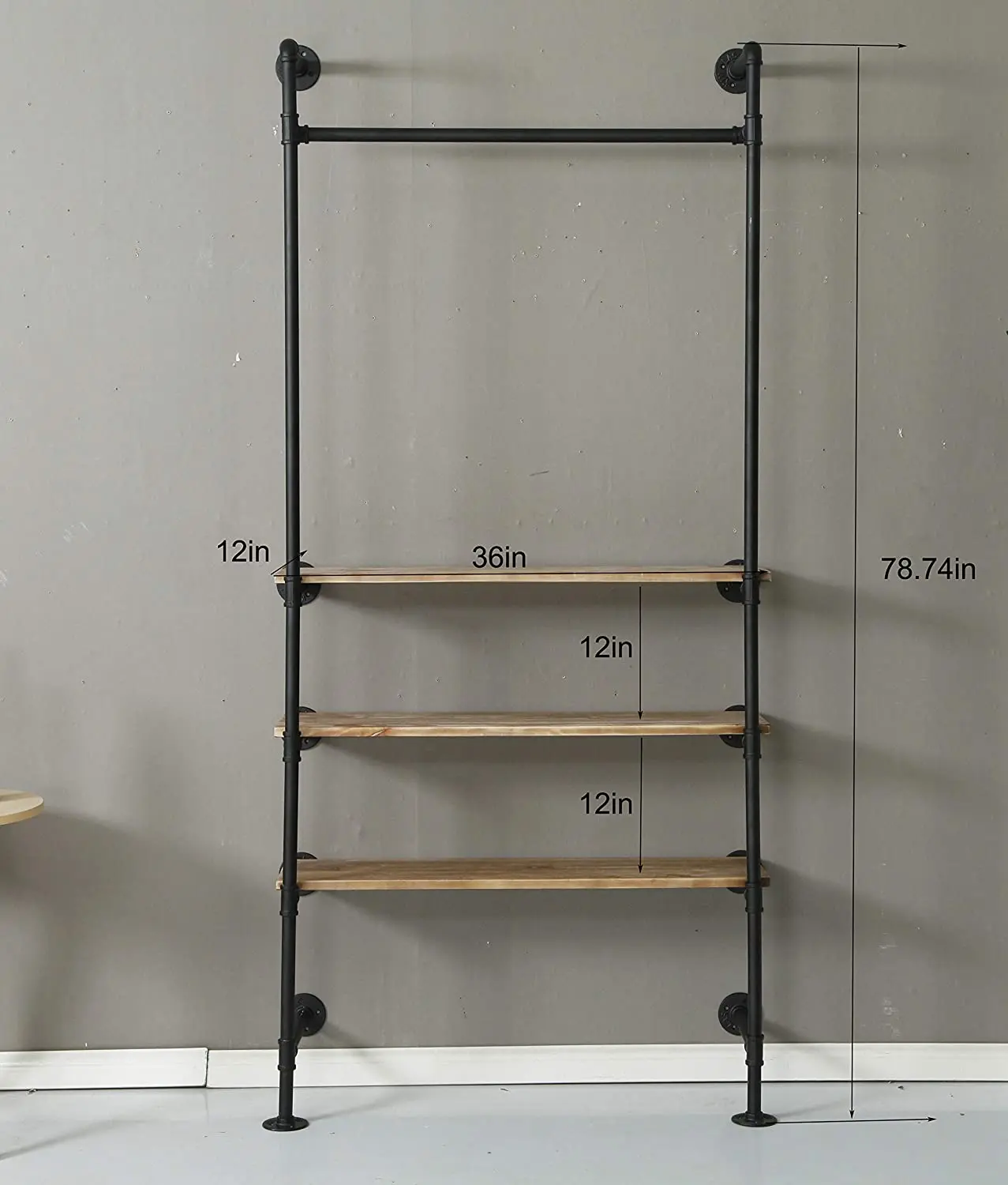 Industrial Pipe Clothing Rack Wood Garment Rack Pipeline Vintage Rolling Rack On Wall