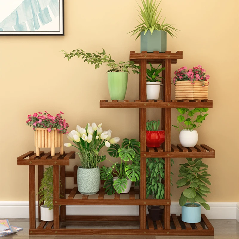 Balcony Flower Shelf Indoor Multi-layer Solid Wood Living Room Household Succulent Green Radish Pot Decorative Plant Stand