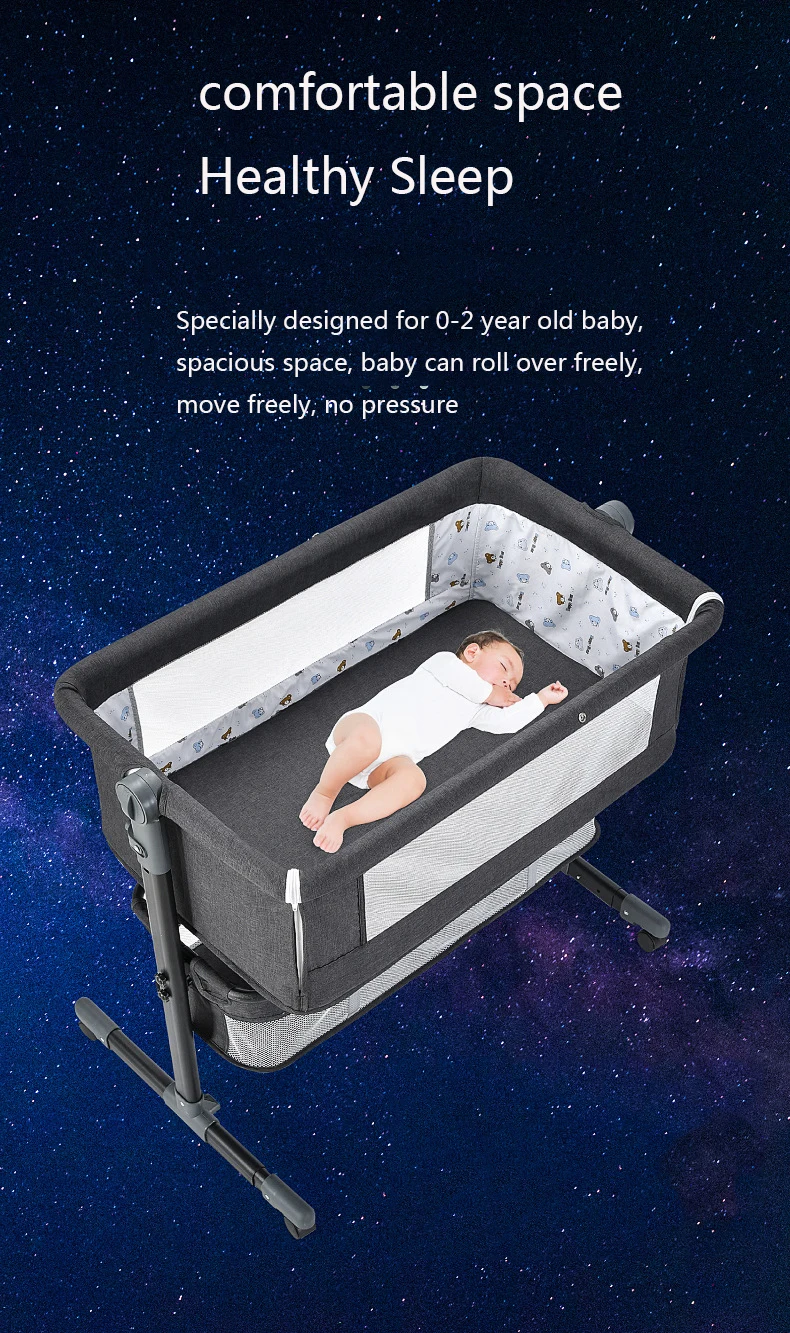 Складная детская люлька с матрасом, сетчатые окна, корзина для хранения и колеса, регулируемая кроватка для сна
