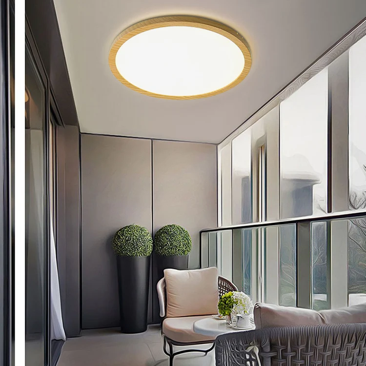 nordic stylish wooden round frame surface mounted led ceiling light with smd2835 luxury for home office living room bedroom