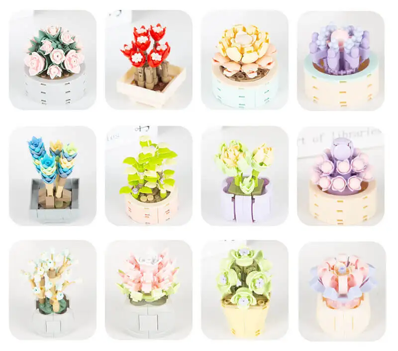 Wholesale Jaki Mini Potted Plants Succulents Building Blocks Sculpture Office Kids DIY Flower Model Cactus Bonsai Bricks Sets