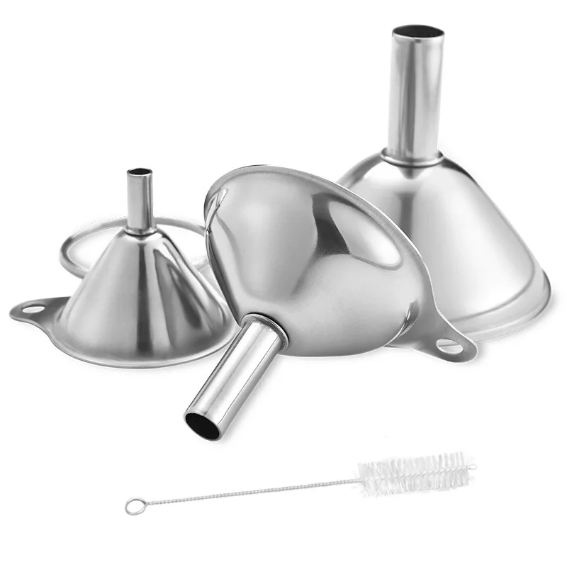 Small Medium Larges stainless steel funnel Kitchen Funnels for Filling Bottles with Cleaning Brush