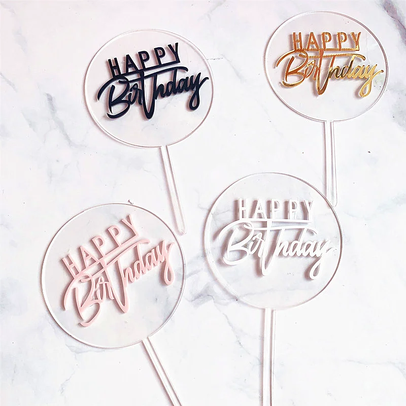 Round transparent double layer happy birthday acrylic cake topper