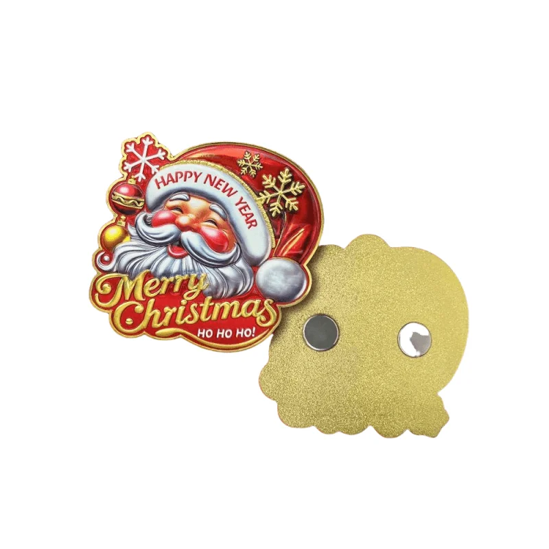 Custom Creative Christmas Gift Cartoon Metal Magnetic Refrigerator Magnet Gold-Plated Santa Claus Head Fridge Magnet
