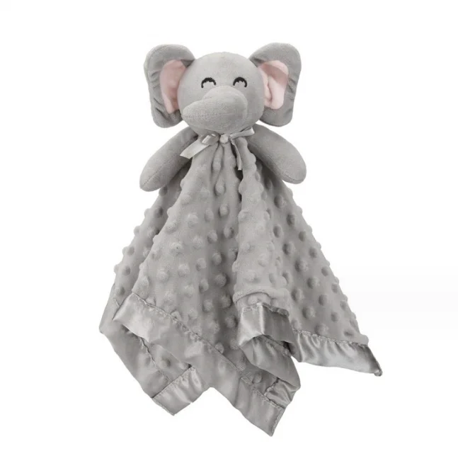Wholesale Custom Plush Elephant Security Blanket Grey Soft Baby Lovey Blanket With Animal Head  for Toddler