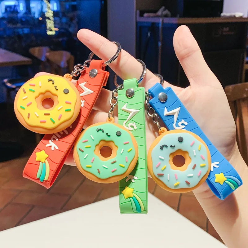 3D pvc Sweet Donut  Food Keychain for Sweet Donut Theme Party Favors Pendant for Kid Toy Ornament Souvenirs Gift Food key chain