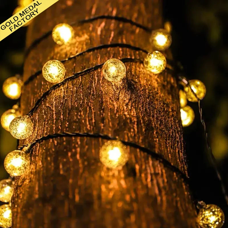 Solar String Lights Outdoor Waterproof Crystal Globe Outside Patio Garden Yard Porch Wedding Party Christmas Decor Solar Light