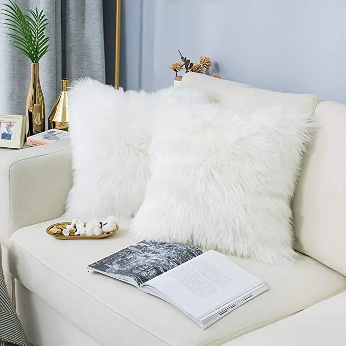 Decorative White 18x18 Inch Faux Fur Cushion Covers  Throw Pillow Cover For Home Sofa Car Chair Hotel