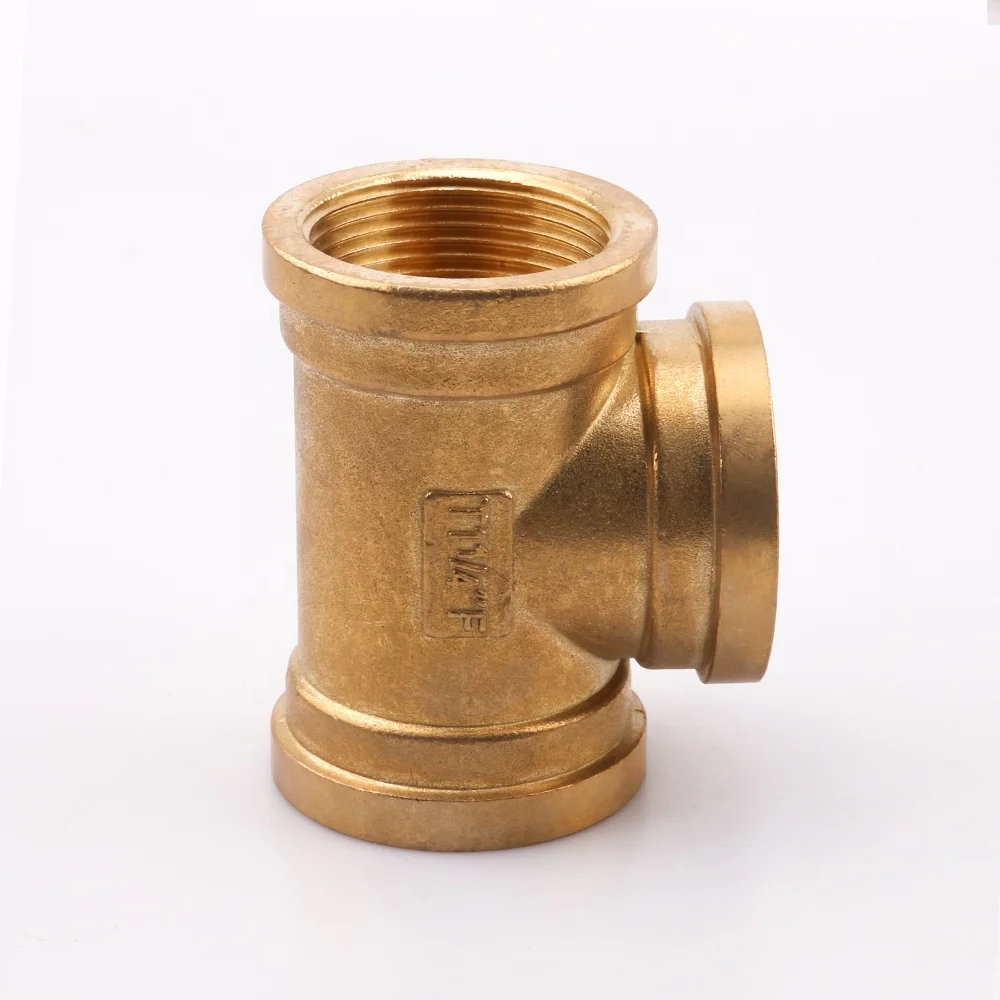 OUKE ALL SIZE EQUAL FEMALE THREE WAY THREADED TEE BRASS PLUMBING PIPE FITTINGS