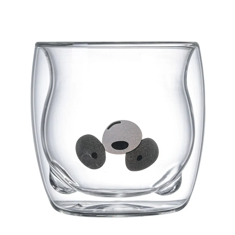 Bear Glass Cups Child Lover Gift Cute Bear Shaped Double Wall Glass Juice Cups For Coffee