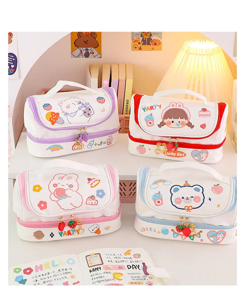 Large capacity pen bag stationery double-layer diy girl heart storage makeup bag beautiful pencil case for girls