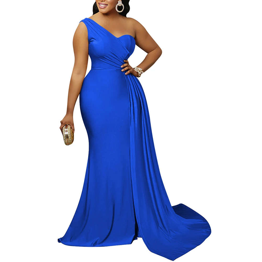 Women One-shoulder High Split Sexy Dinner Dress Elegant Long Maxi Prom Party Dresses