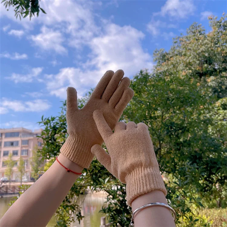 Solid Color Winter Gloves Knit Hot Warm Mittens