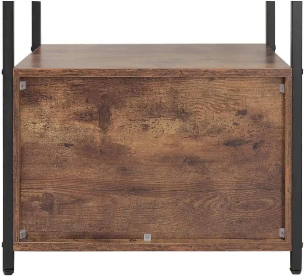 Brown  Rack With 1 Cabinet And 8 S Hooks 3 Tier Industrial Utility Stand Cart Multipurpose Microwave Oven Kitchen Storage Shelf