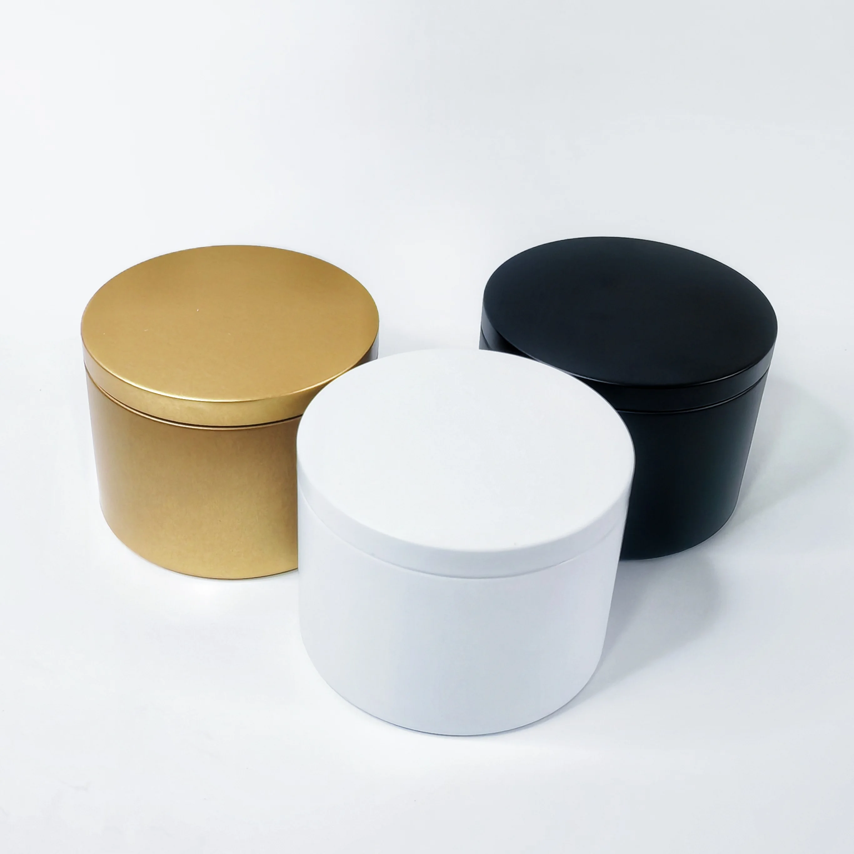 4oz 8oz 16oz Empty Soy Wax Candle Tin Jar Round Black Seamless Metal Candle Container Candle Tins
