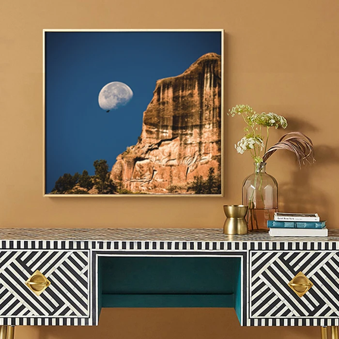 Magnificent Landscape shining mountain and  rising full moon views  photography  picture print on canvas for decor