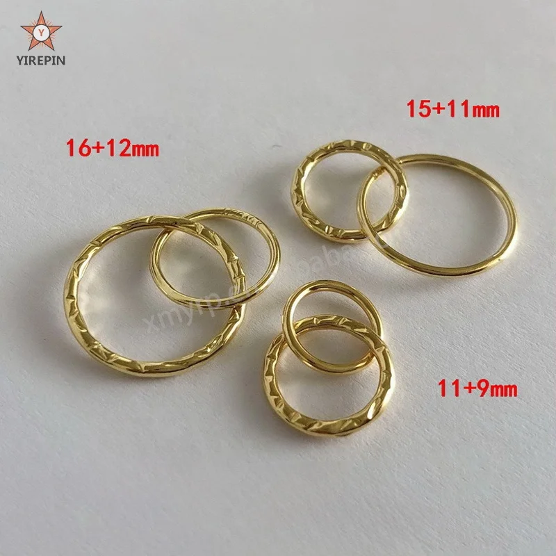 Vintage 14k Gold Filled Sparkle Interlocking Embossed Double Rings Charm Connectors for Necklace Jewelry Making Supplies