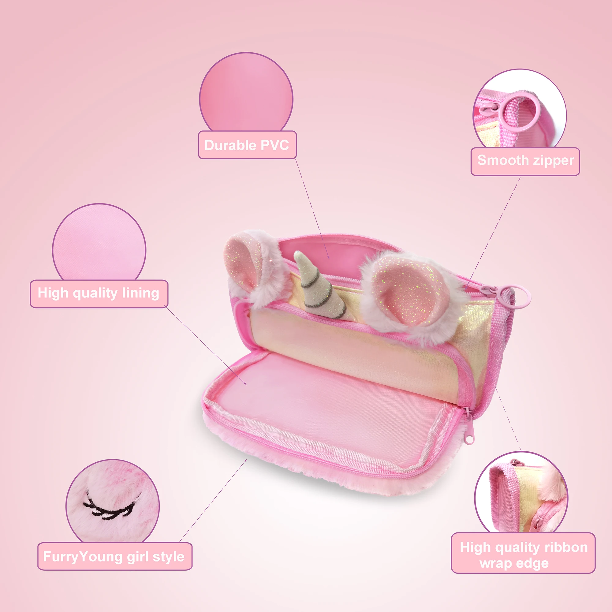 Школьный Студент kawaii Модный меховой Единорог большой емкости канцелярский пенал коробка