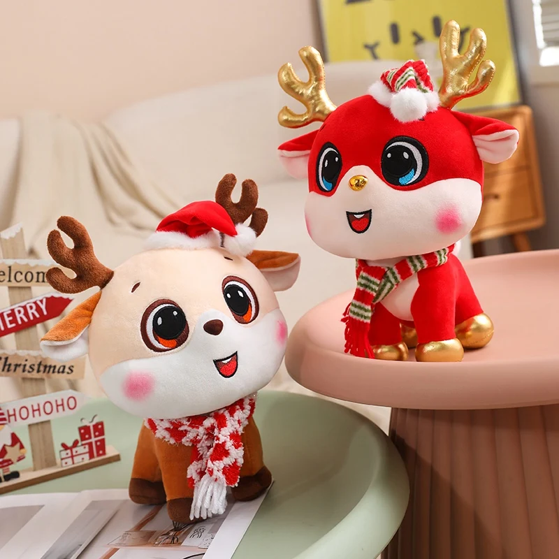 Christmas Plush Reindeer Decoration Cute Big Eyes Stuffed Animal Plush Custom Toys