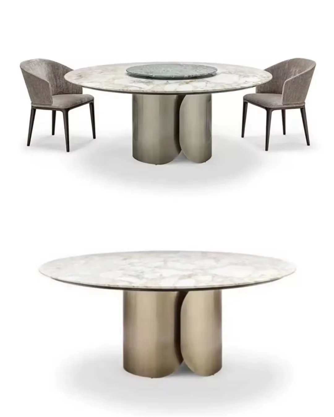 Modern 8-Seater Circular Dining Table | Gold Metal Frame with Sintered Stone Marble Top