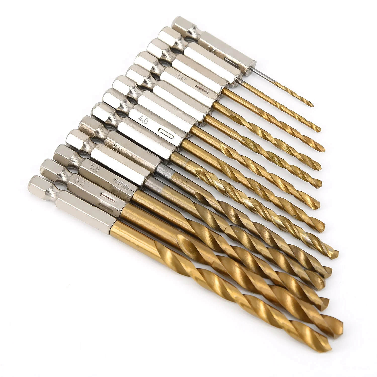 Quality 13Pcs 1/4 Hex Shank 1.5-6.5mm Drill Bits HSS High Speed Steel Titanium Coated Drill Bit Set