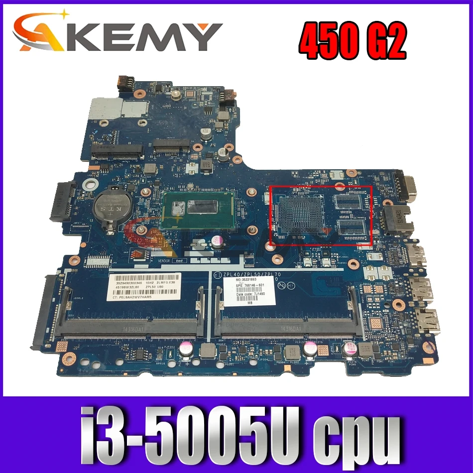 main board Probook 450 G2 Series motherboard 799550-501 799550-001 ZPL40 ZPL50 ZPL70 LA-B181P i3-5005U laptop mainboard for HP
