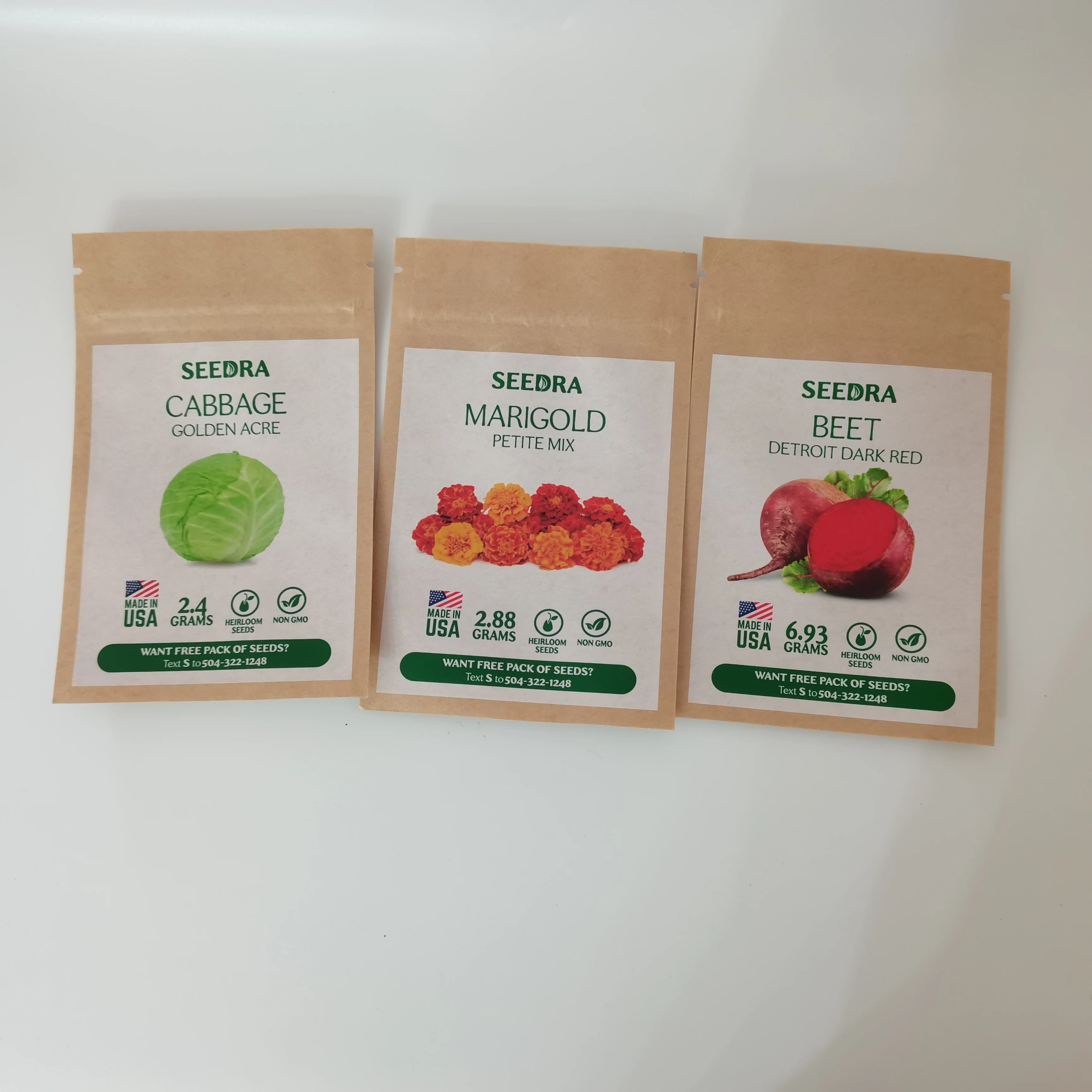 Good quality Vegetable Seeds Packaging Custom 3 side seal kraft paper zipper Bag