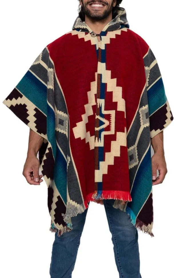 2024 Spring Indigenous Southwestern Navajo Aztec Cloak Mexican Men Knitted Hoodie Poncho