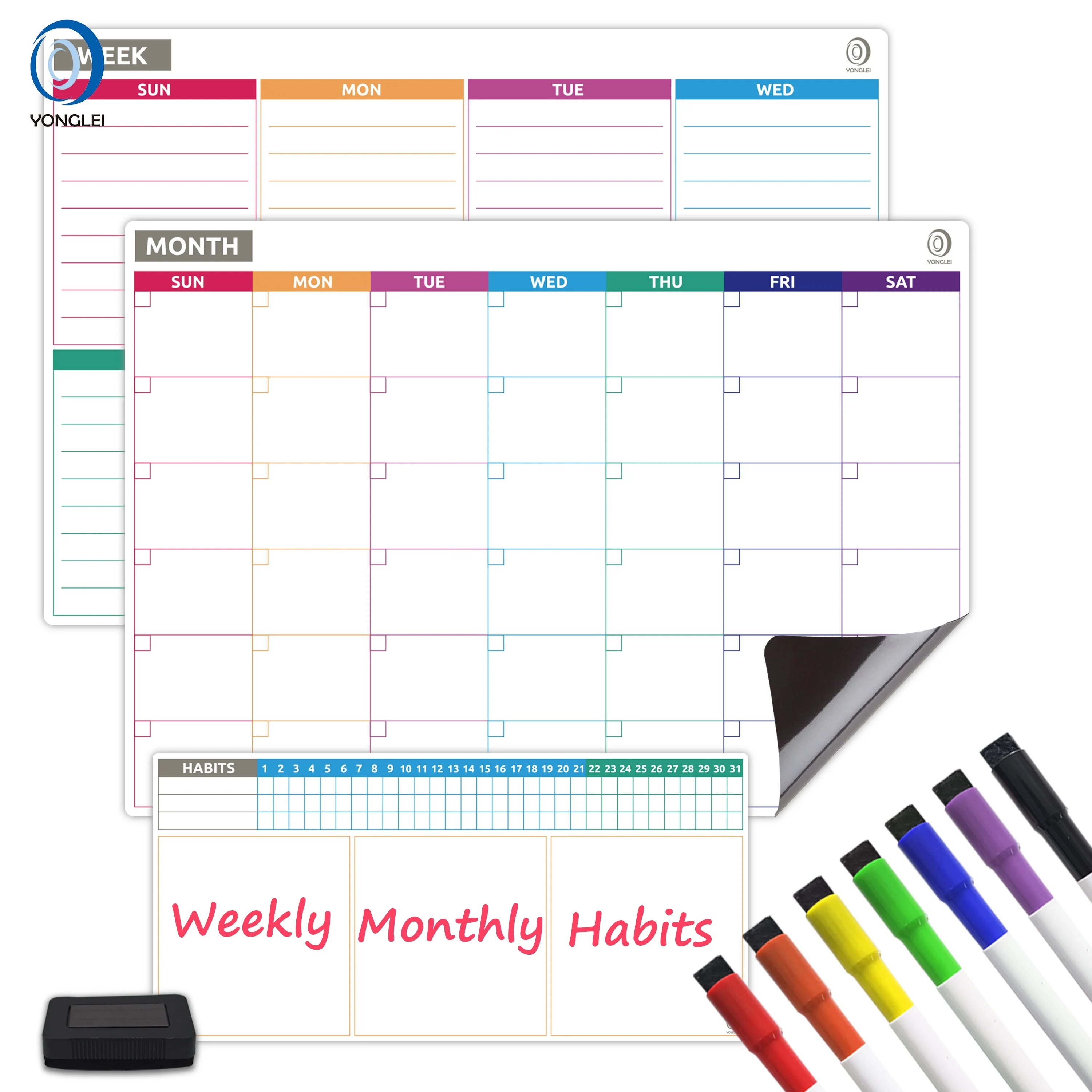 12.6-2A1 Yonglei nano laminated dry erase chart whiteboard monthly magnetic board set
