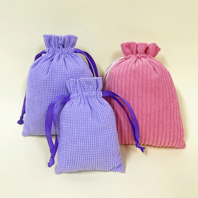 Velvet Fabric Charger Bags Corduroy Skincare Pouches Drawstring Consumer Electronics Storage Bags