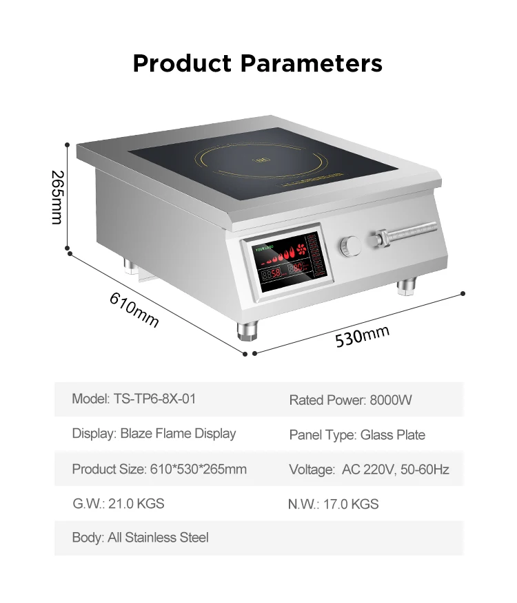 Tiansta Electric Induction Cooktop Rapidly Heating 8Kw 220V Heavy duty Commercial Induction Stove