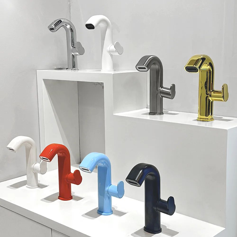 Single Hole Smart Lavatory color cold hot Water Tap Bathroom brass mixer tap single handle wash Basin Faucet