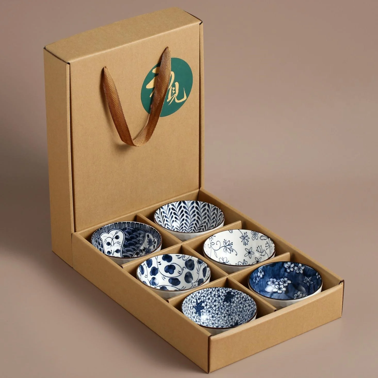 Lily Six-piece Ceramic Tableware with Japanese-style Gift Box Can Be Portable High-end Exquisite Business Gift Bowl Set