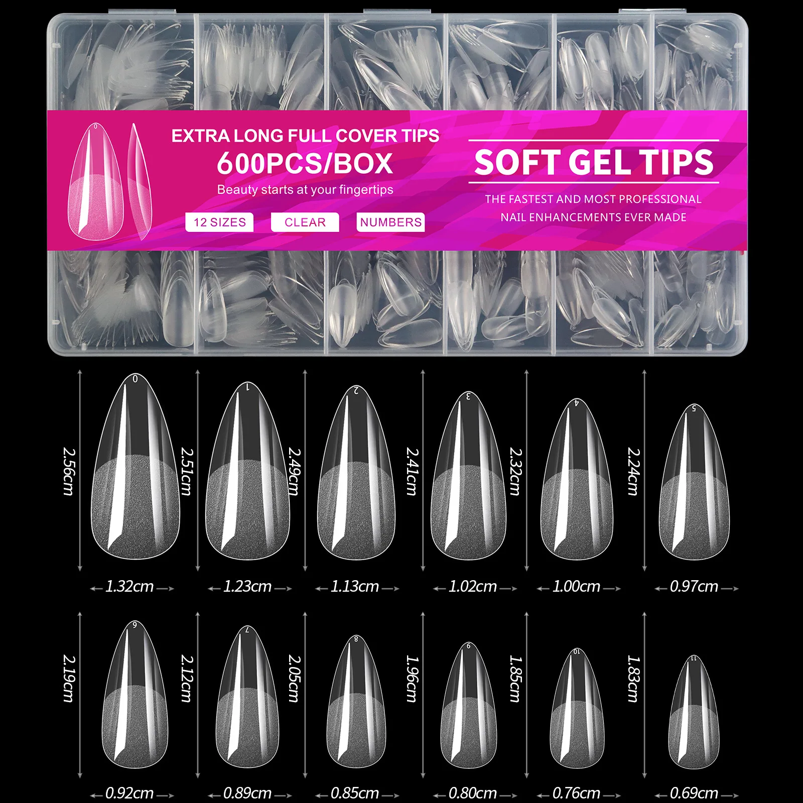 600Pcs Full Cover Press on Nail Tips Stiletto Almond Square Coffin French False Fake Soak Off Gel Extension Capsule